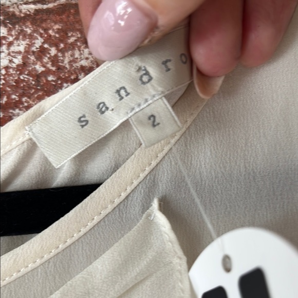 Cream and Brown Ruffle Dress SANDRO paris 100% silk ruffle pleated summer dress - Picture 4 of 9